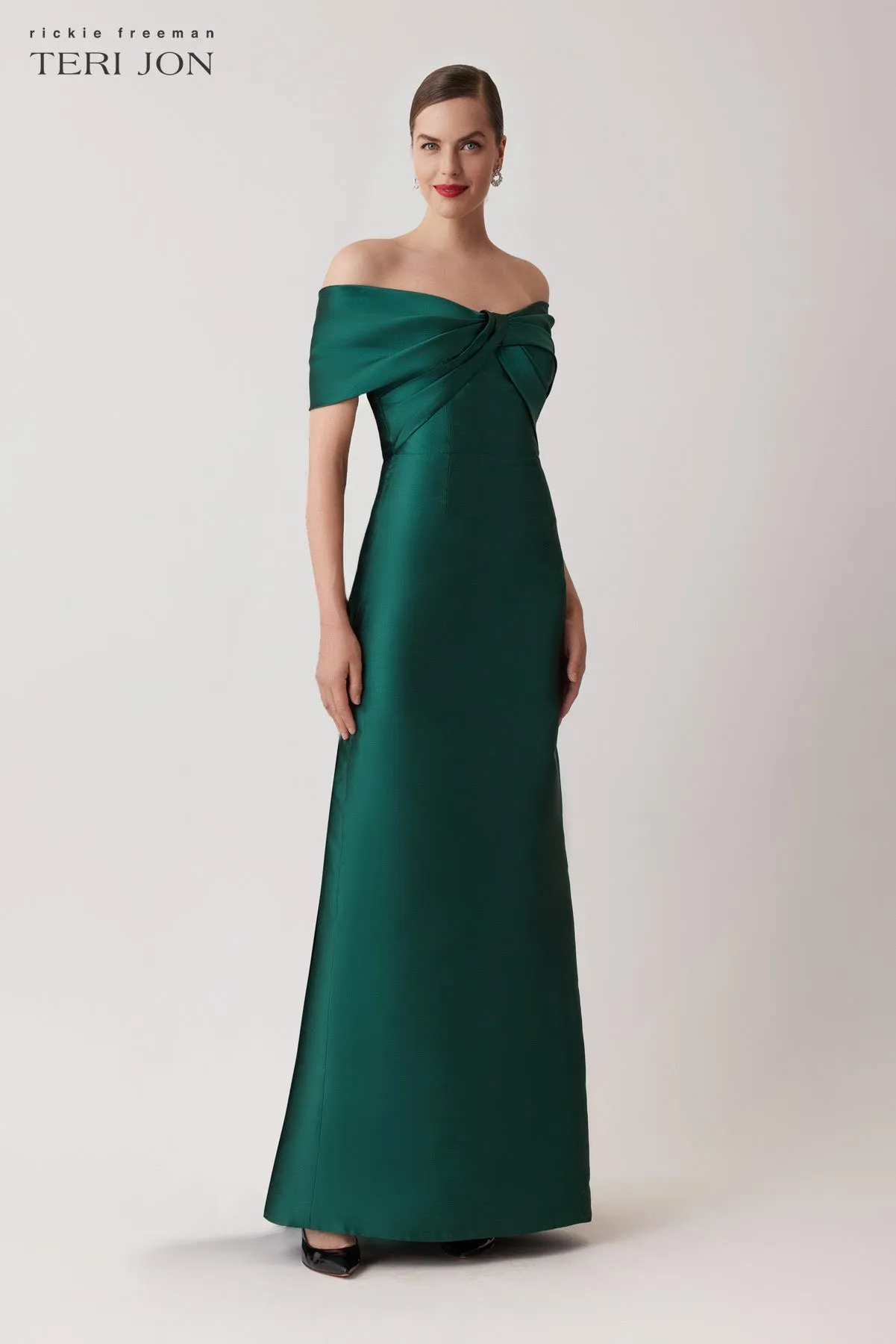 Taffeta Twist Bodice Column Cape Gown sold by Teri Jon product image thumbnail 3