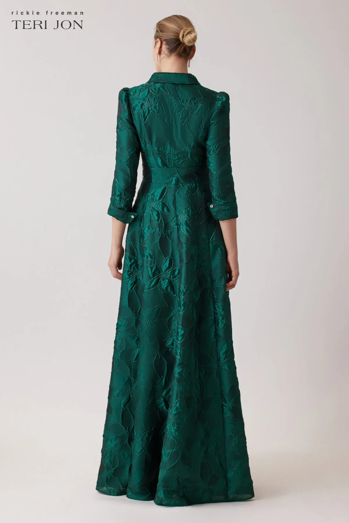 Metallic Jacquard Floral Shirt Waist Gown sold by Teri Jon product image thumbnail 3