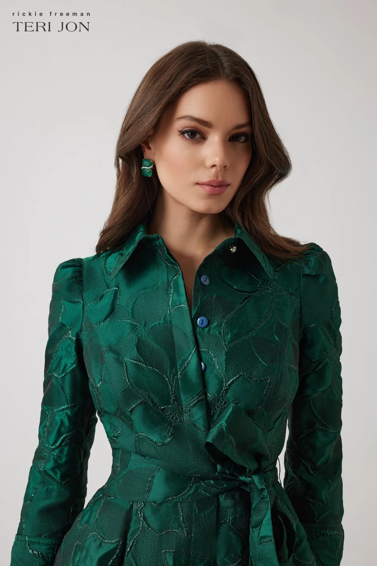 Metallic Jacquard Floral Shirt Waist Gown sold by Teri Jon product image thumbnail 2