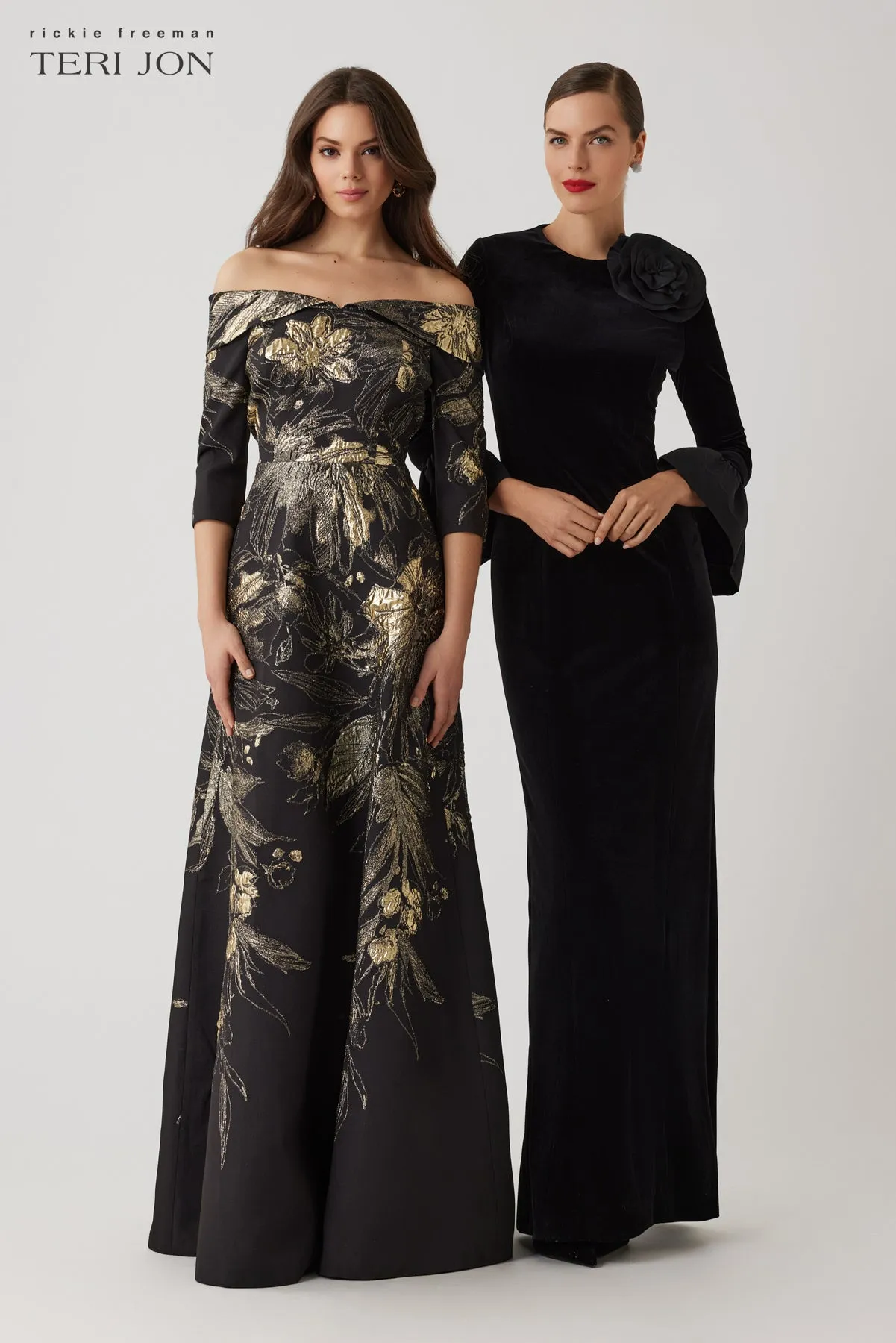 Metallic Jacquard Fold Off The Shoulder Gown sold by Teri Jon product image thumbnail 4