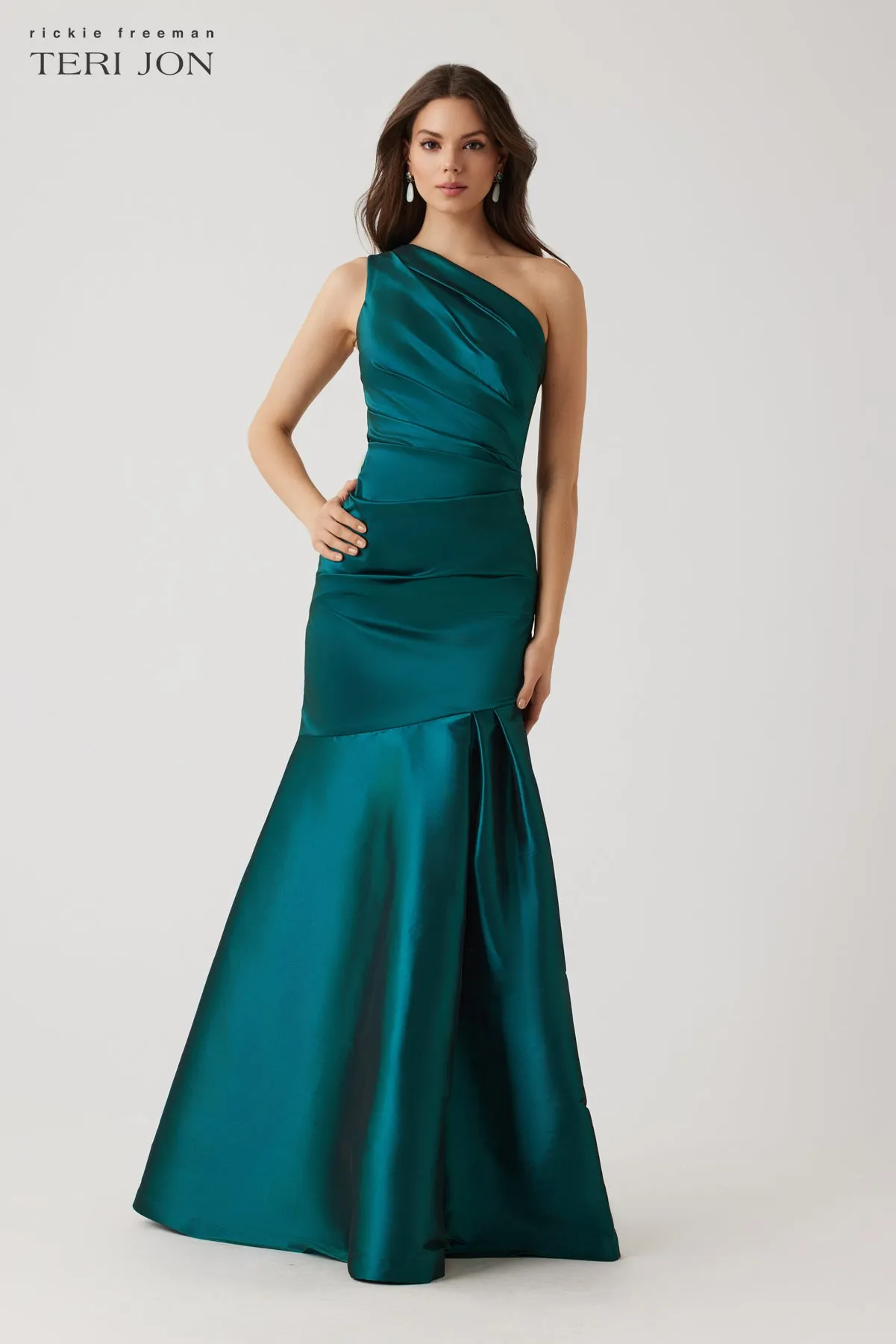 Stretch Taffeta Pleated One Shoulder Gown sold by Teri Jon product image thumbnail 2