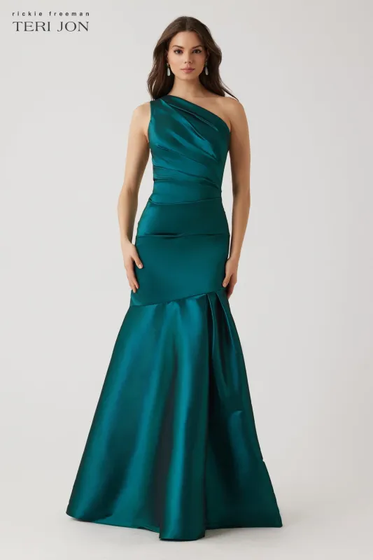 Stretch Taffeta Pleated One Shoulder Gown sold by Teri Jon