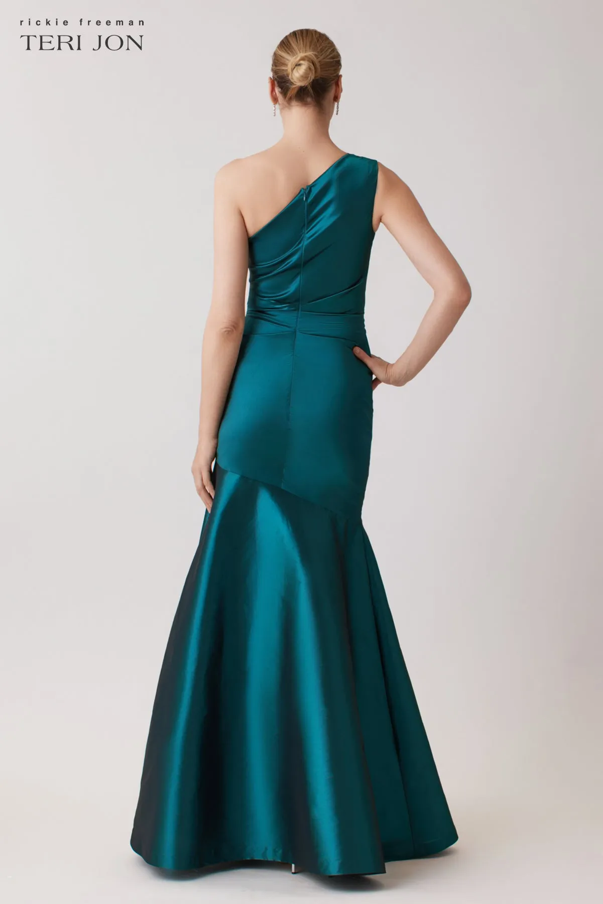 Stretch Taffeta Pleated One Shoulder Gown sold by Teri Jon product image thumbnail 3