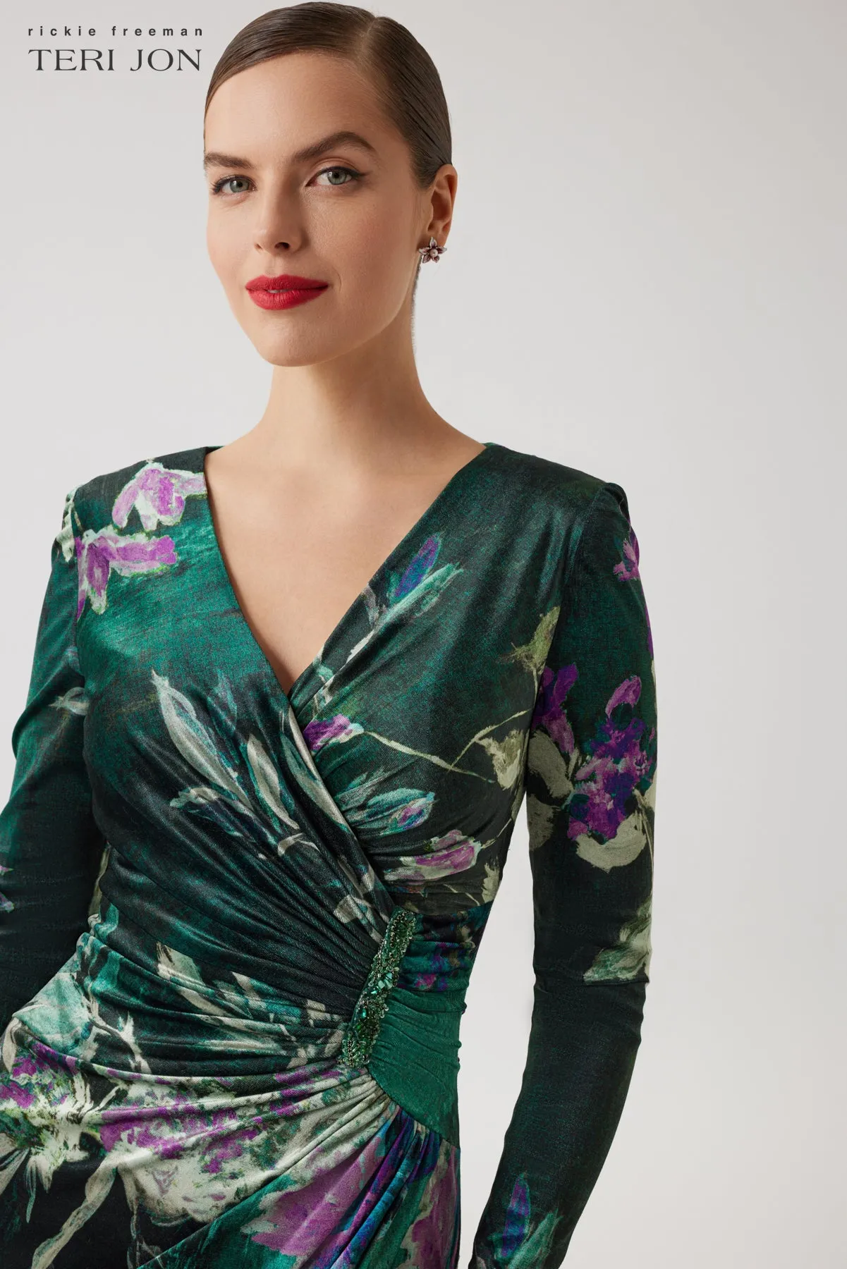 Floral Velvet Jewel Applique Gown sold by Teri Jon product image thumbnail 2