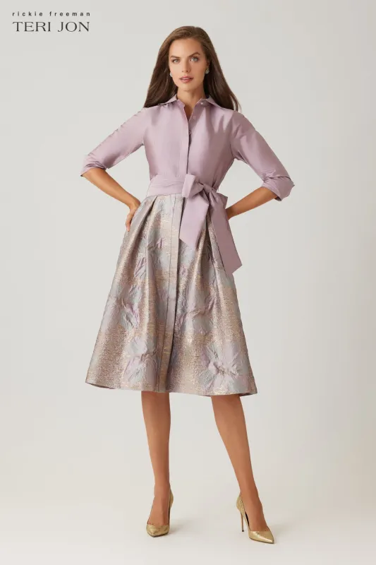 Taffeta Jacquard Floral Shirt Dress sold by Teri Jon