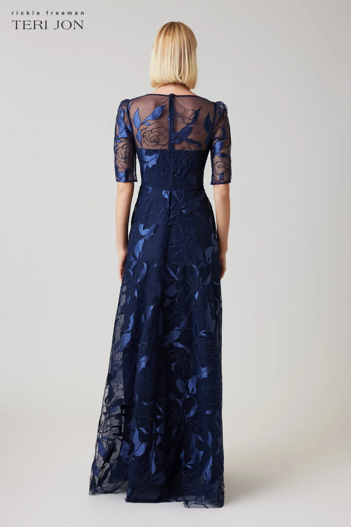 Embroidered Tulle Elbow Sleeve A Line Gown sold by Teri Jon product image thumbnail 3