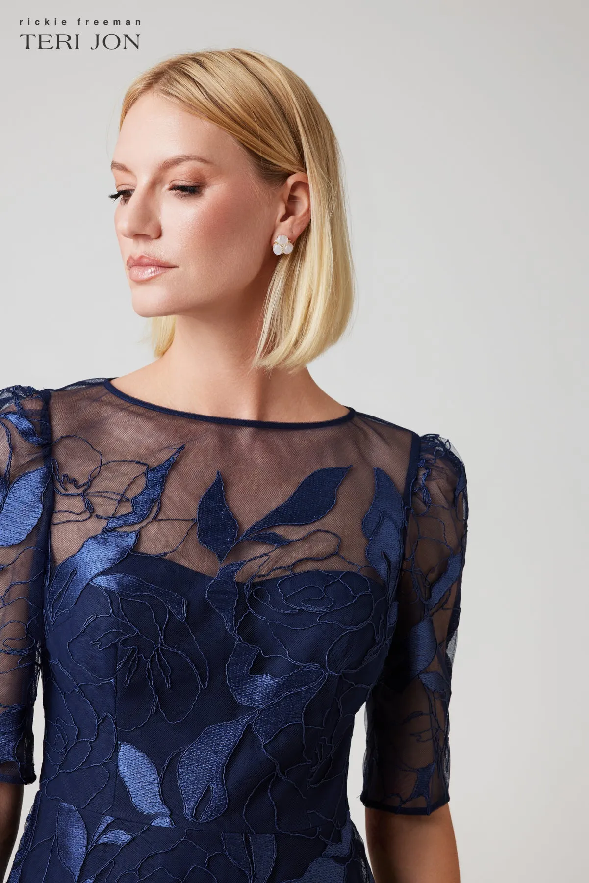 Embroidered Tulle Elbow Sleeve A Line Gown sold by Teri Jon product image thumbnail 2