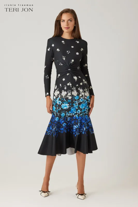Scuba Floral Ruched Dress sold by Teri Jon