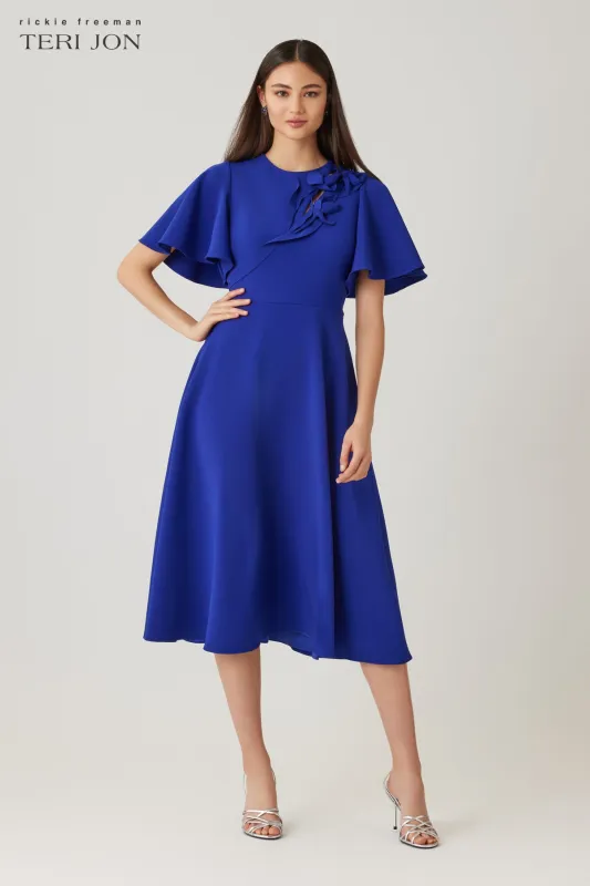 Crepe Short Sleeve Flower Applique Dress sold by Teri Jon