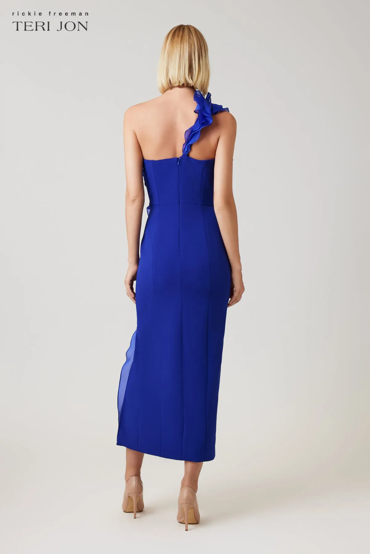 Crepe One Shoulder Organza Trim Dress sold by Teri Jon product image thumbnail 5