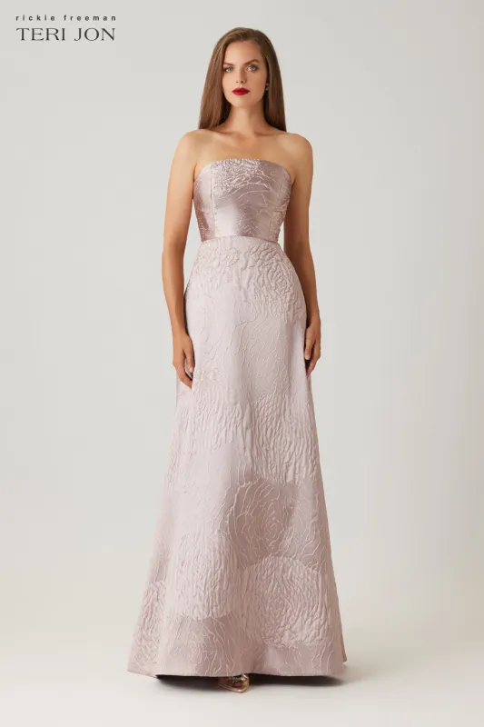 Jacquard Strapless Flower Motif Gown sold by Teri Jon