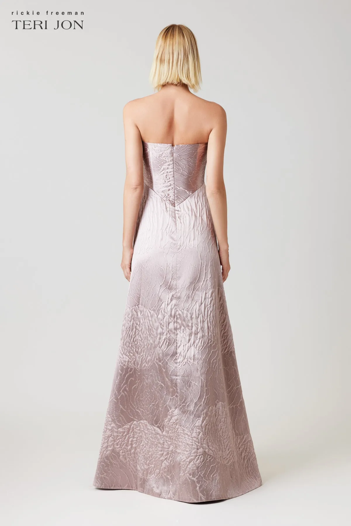 Jacquard Strapless Flower Motif Gown sold by Teri Jon product image thumbnail 4