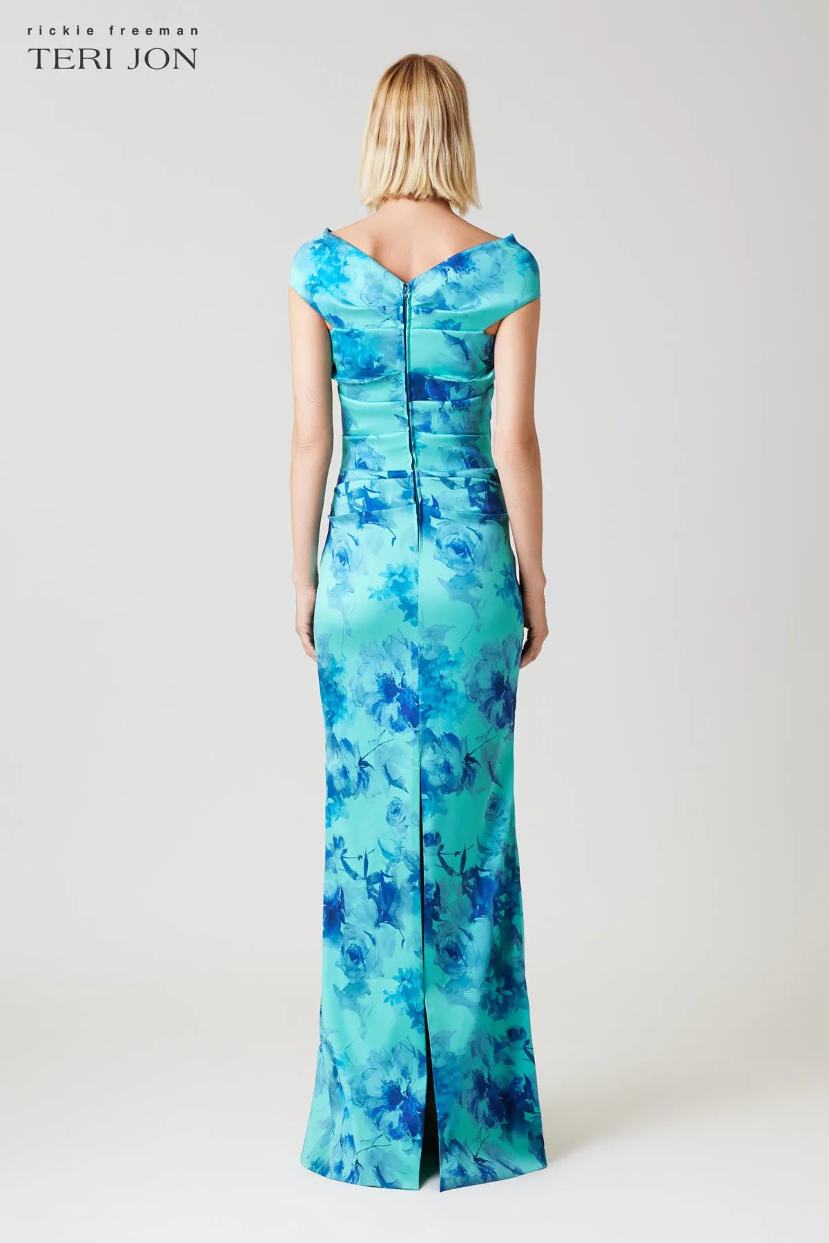 Stretch Gazar Floral Ruched Gown sold by Teri Jon product image thumbnail 3