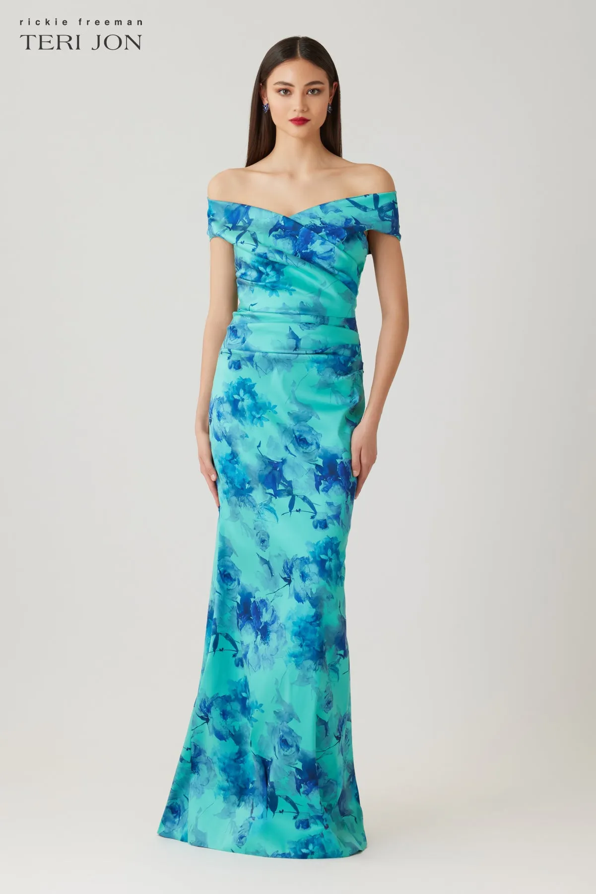 Stretch Gazar Floral Ruched Gown sold by Teri Jon