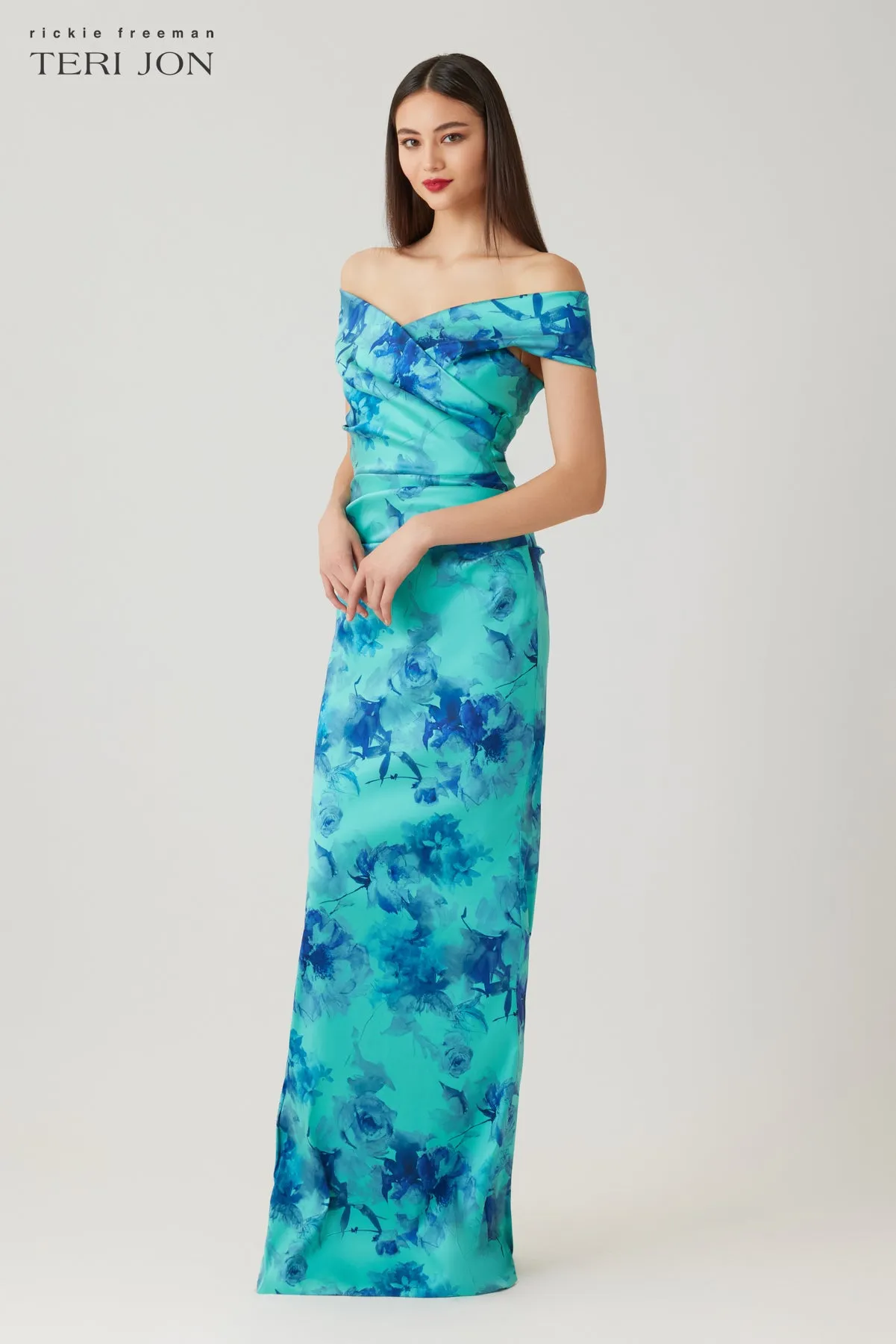 Stretch Gazar Floral Ruched Gown sold by Teri Jon product image thumbnail 2
