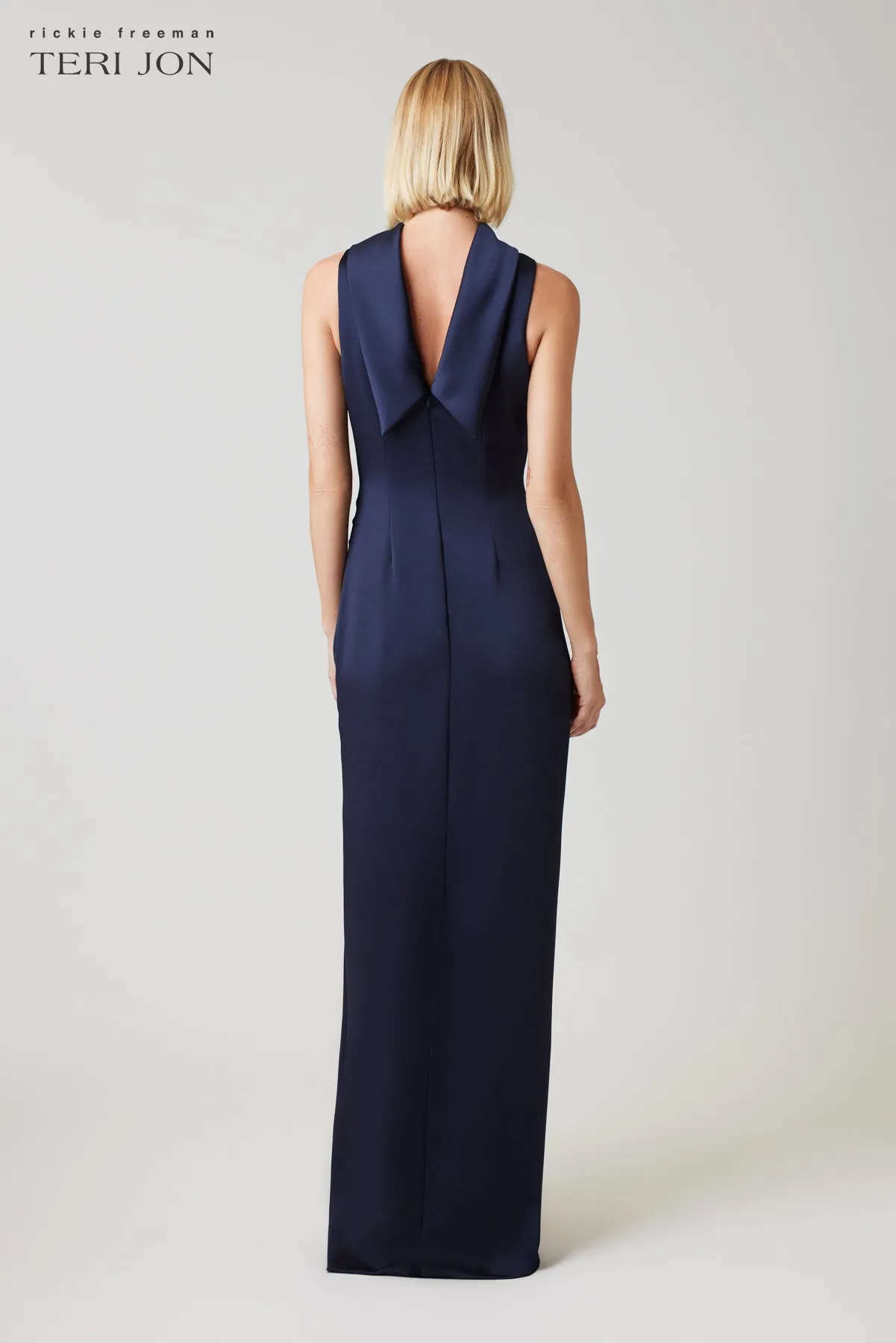 Charmeuse Roll Neck Ruched Waist Gown sold by Teri Jon product image thumbnail 4