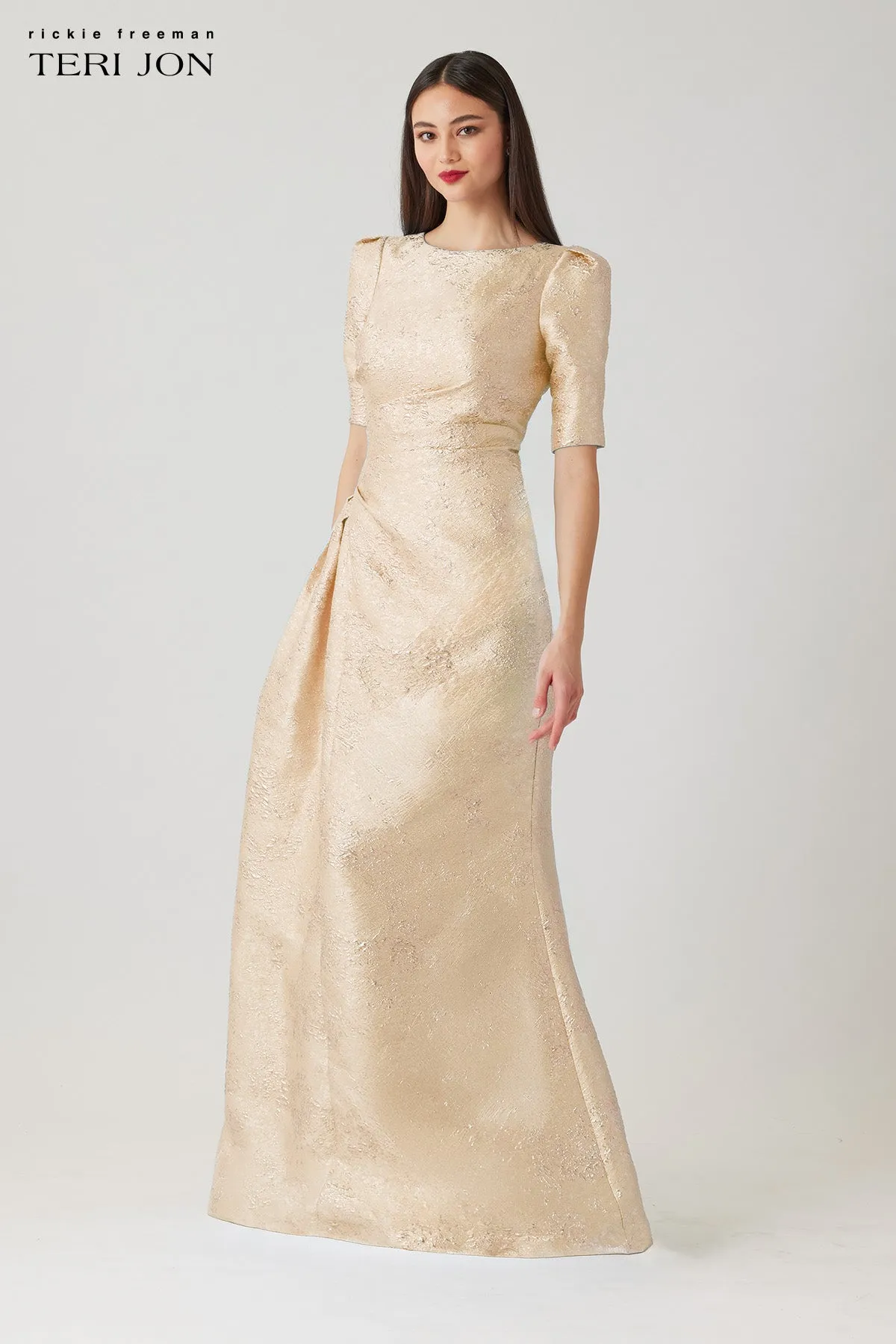 Metallic Jacquard Side Drape Gown sold by Teri Jon product image thumbnail 5