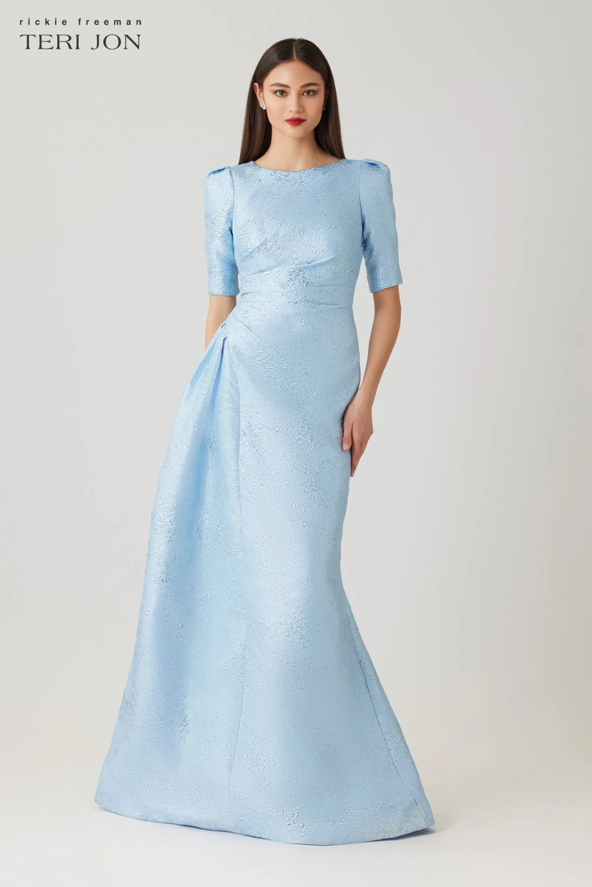 Metallic Jacquard Side Drape Gown sold by Teri Jon