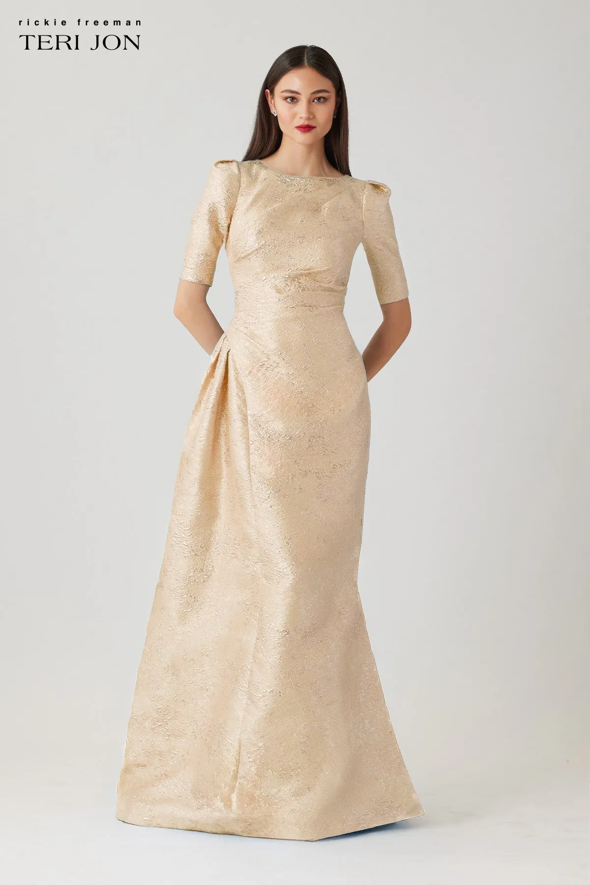 Metallic Jacquard Side Drape Gown sold by Teri Jon product image thumbnail 4