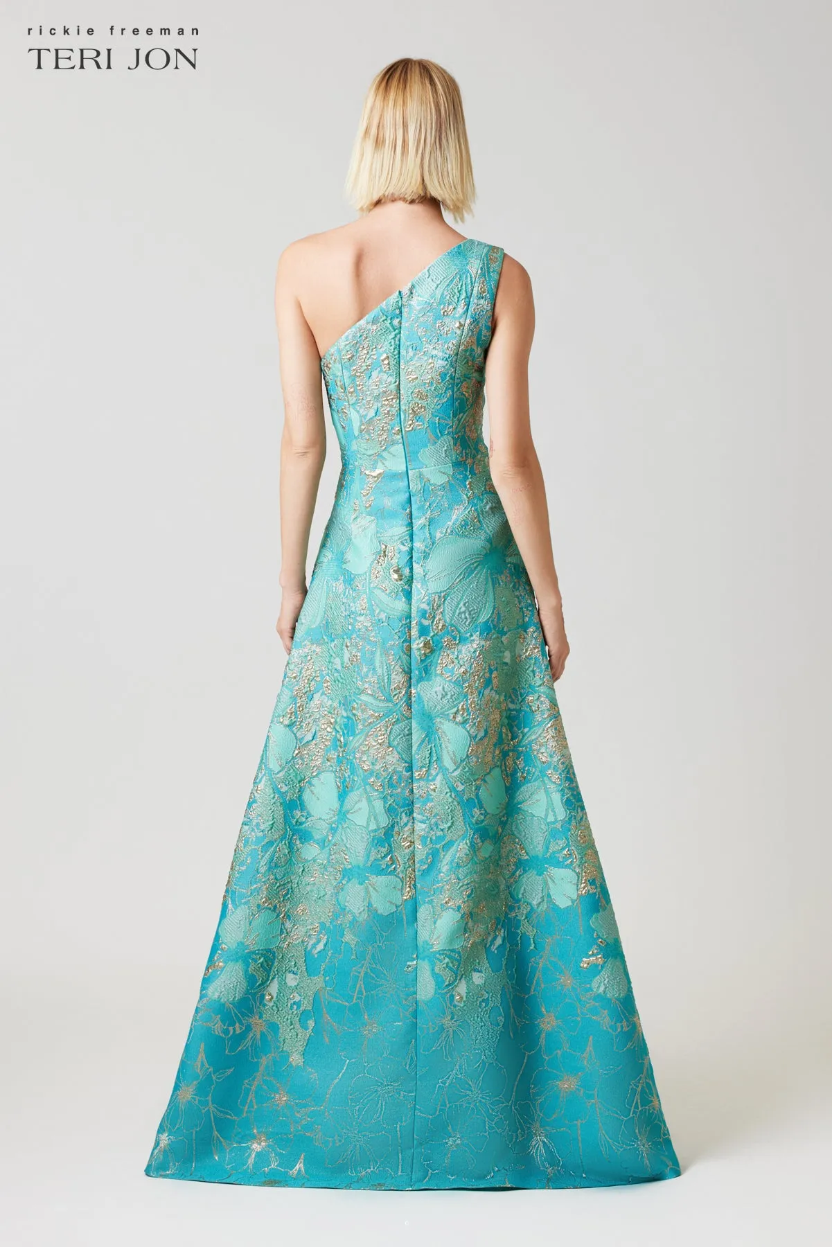 Metallic Jacquard Floral One Shoulder Gown sold by Teri Jon product image thumbnail 2