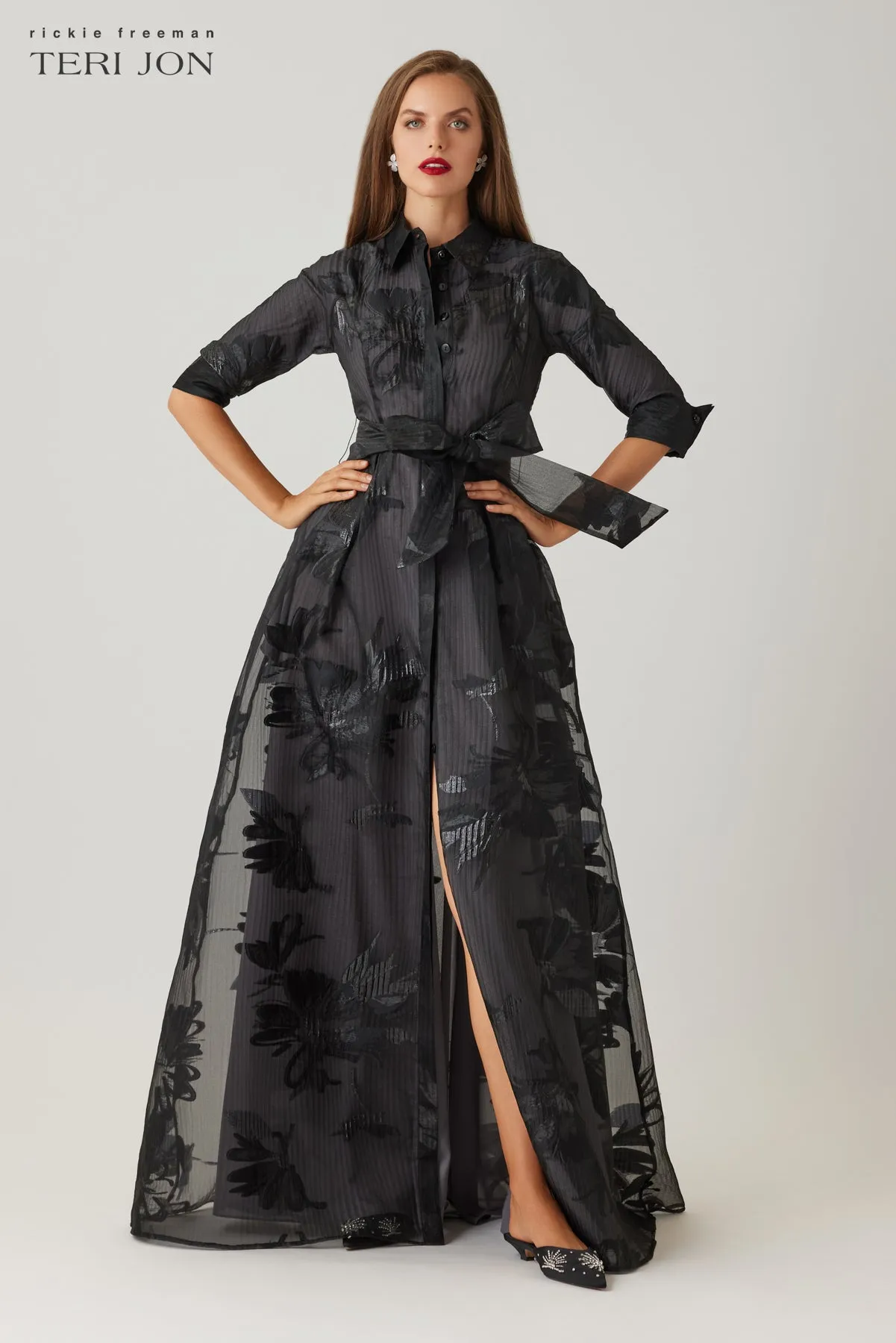 Crinkle Organza Floral Shirt Waist Gown sold by Teri Jon product image thumbnail 2