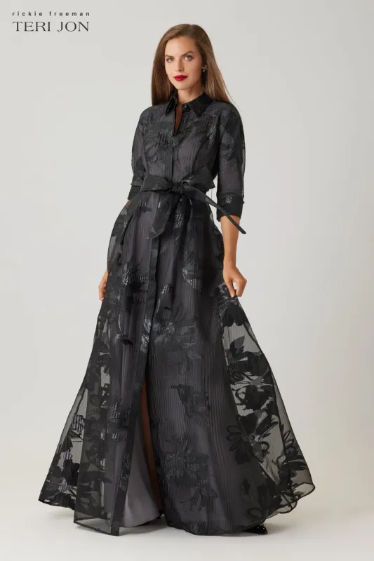 Crinkle Organza Floral Shirt Waist Gown sold by Teri Jon