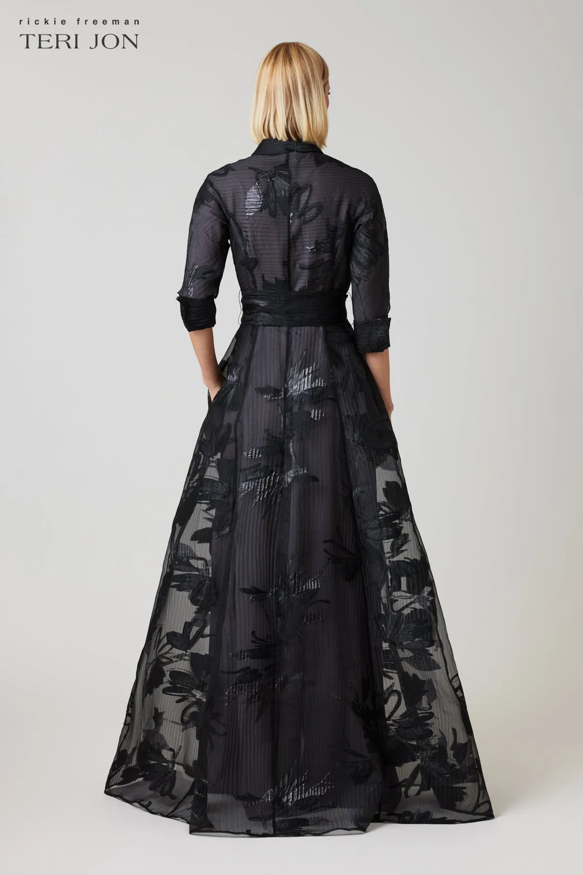 Crinkle Organza Floral Shirt Waist Gown sold by Teri Jon product image thumbnail 4