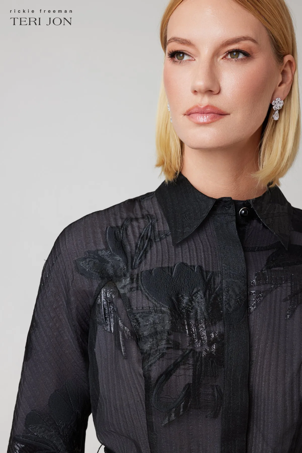 Crinkle Organza Floral Shirt Waist Gown sold by Teri Jon product image thumbnail 3