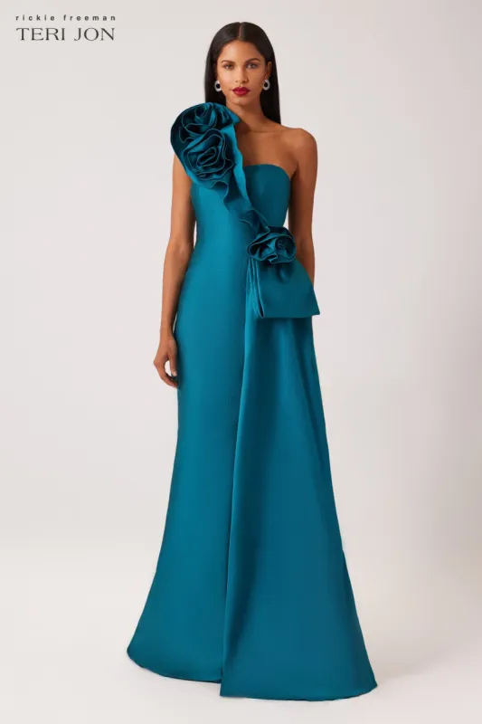 Jacquard Flower Side Drape Gown sold by Teri Jon