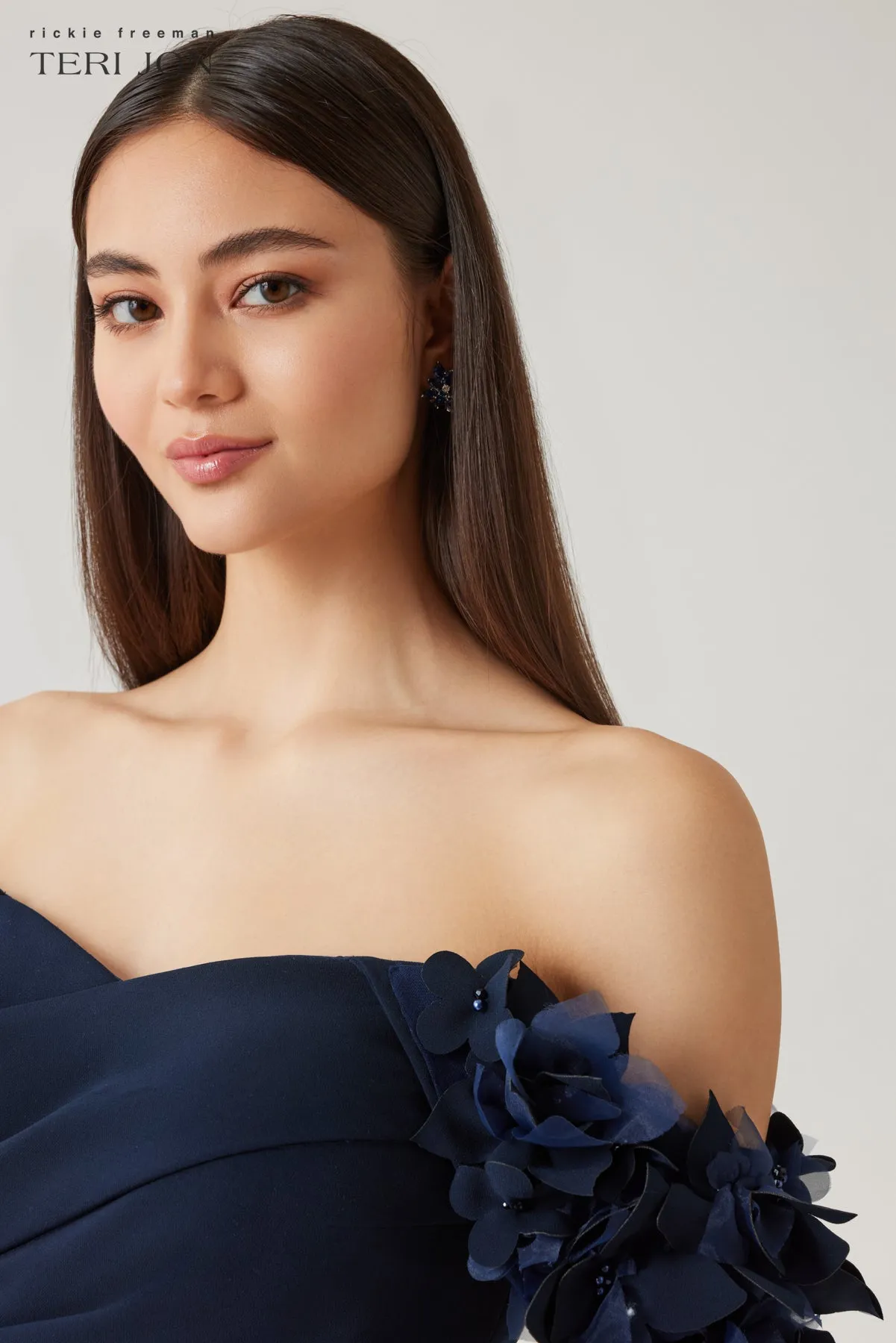 Stretch Crepe Petal Trim Off Shoulder Dress sold by Teri Jon product image thumbnail 3