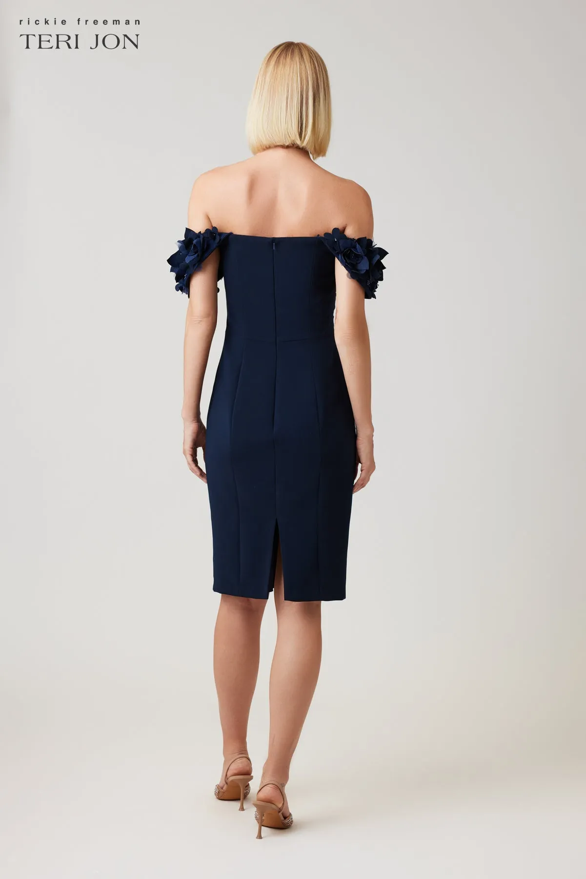 Stretch Crepe Petal Trim Off Shoulder Dress sold by Teri Jon product image thumbnail 4