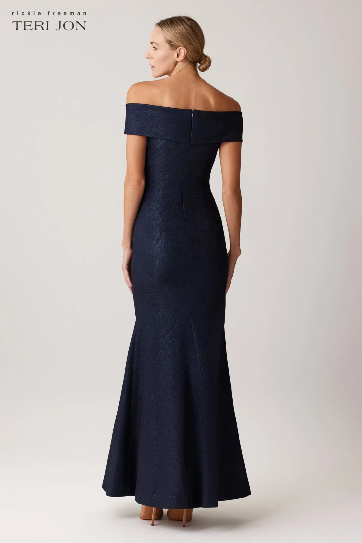 Metallic Jacquard Portrait Side Drape Gown sold by Teri Jon product image thumbnail 4