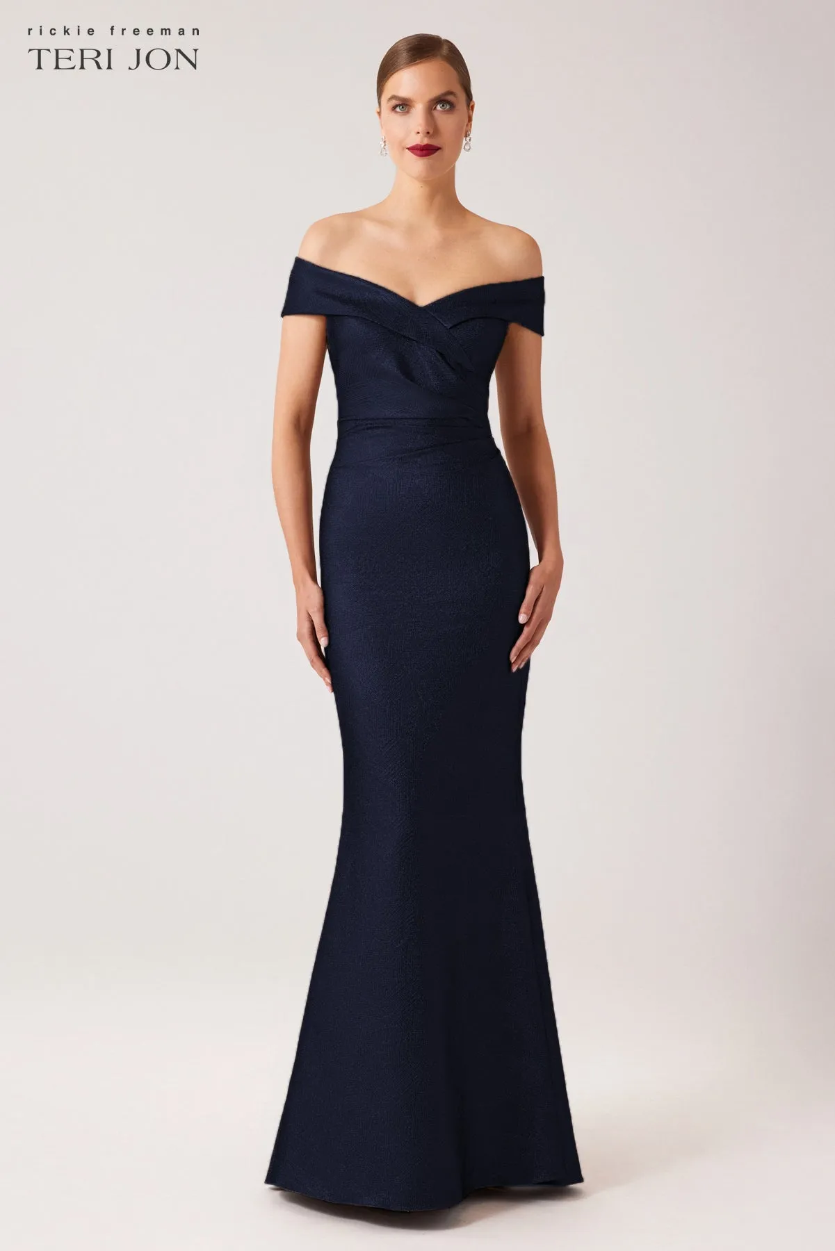 Metallic Jacquard Portrait Side Drape Gown sold by Teri Jon product image thumbnail 3