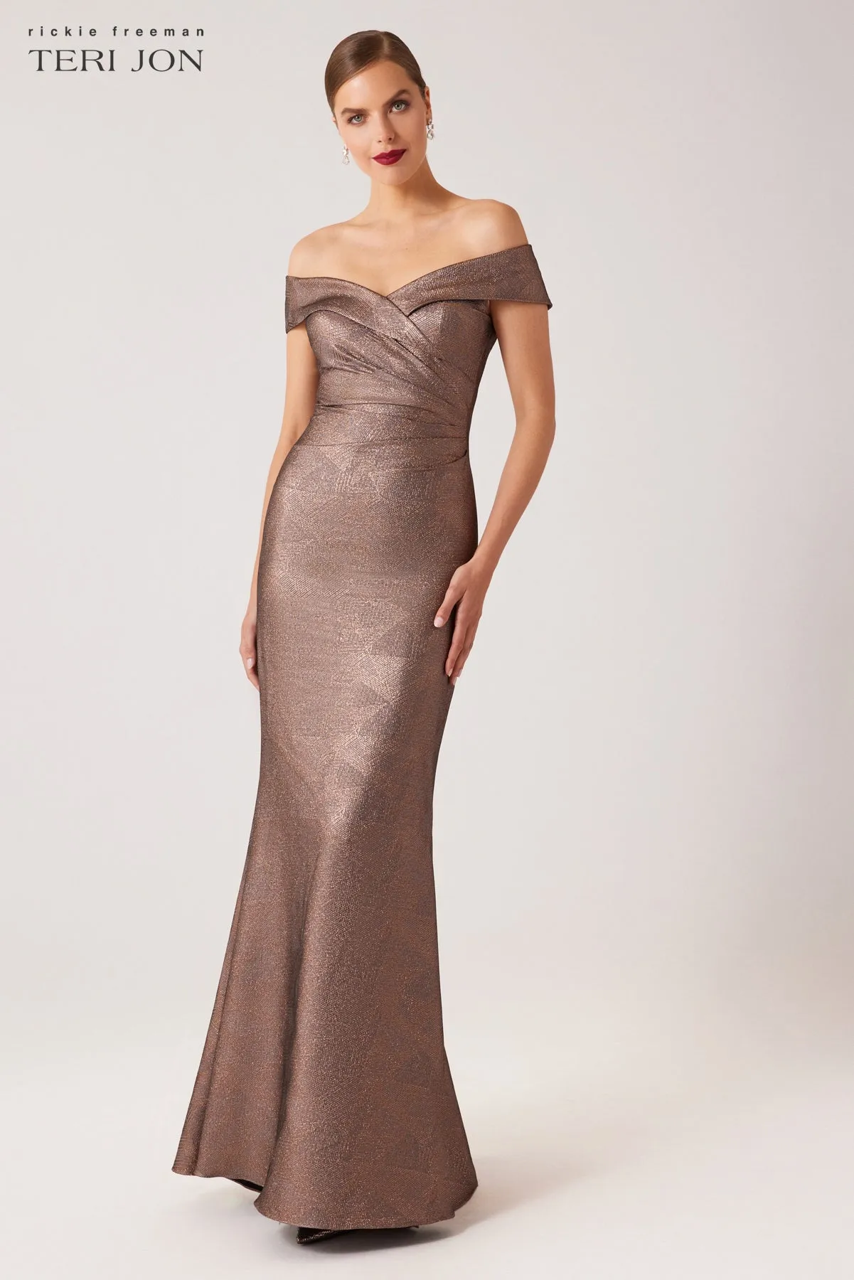 Metallic Jacquard Portrait Side Drape Gown sold by Teri Jon product image thumbnail 2
