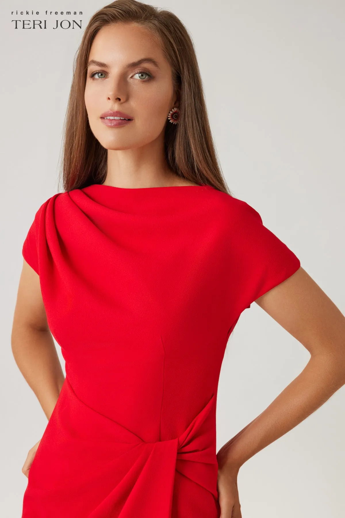 Crepe Cap Sleeve Sarong Dress sold by Teri Jon product image thumbnail 3