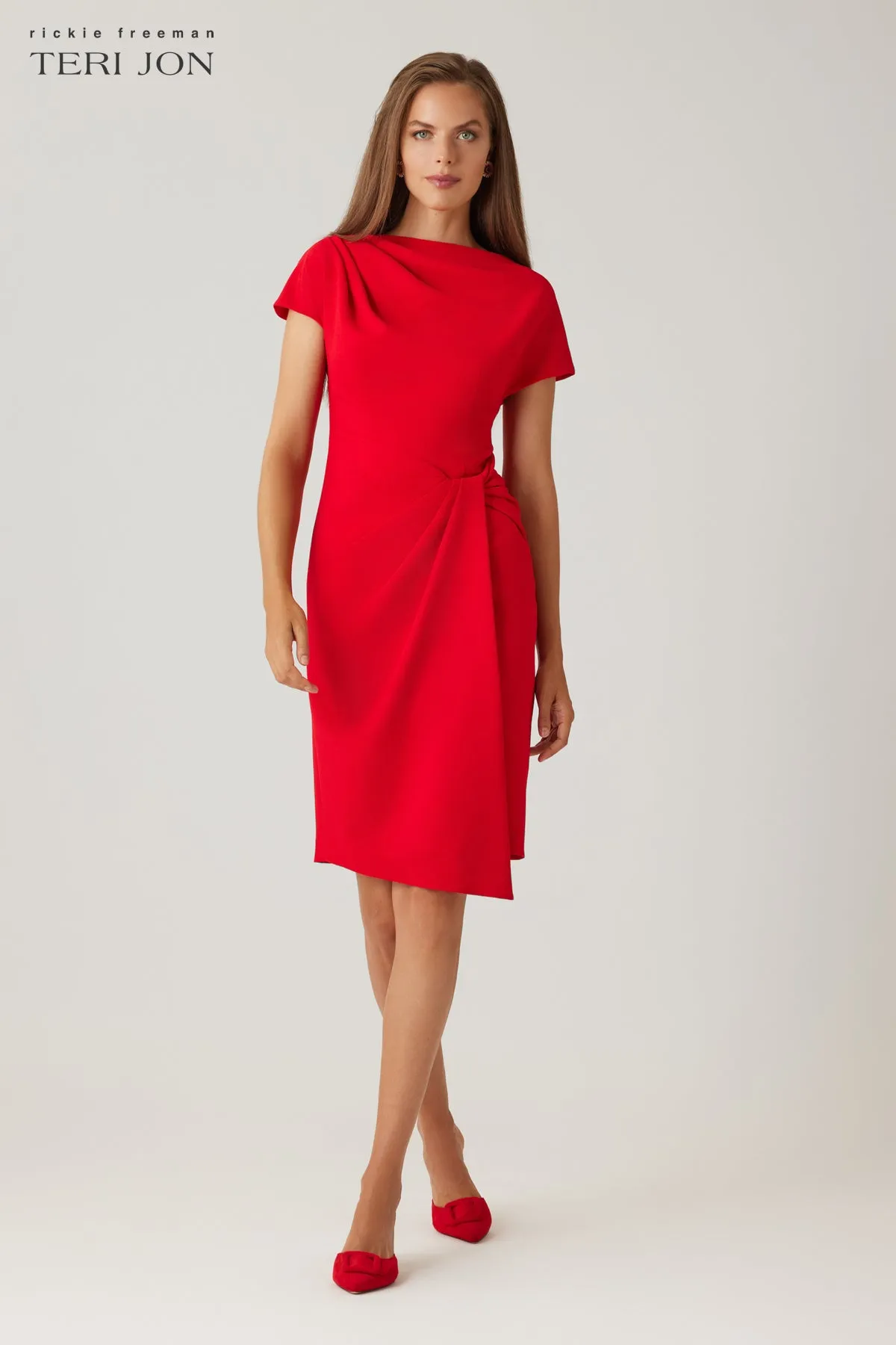 Crepe Cap Sleeve Sarong Dress sold by Teri Jon