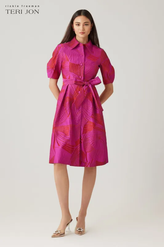 Jacquard Abstract Print Puff Sleeve Shirt Dress sold by Teri Jon