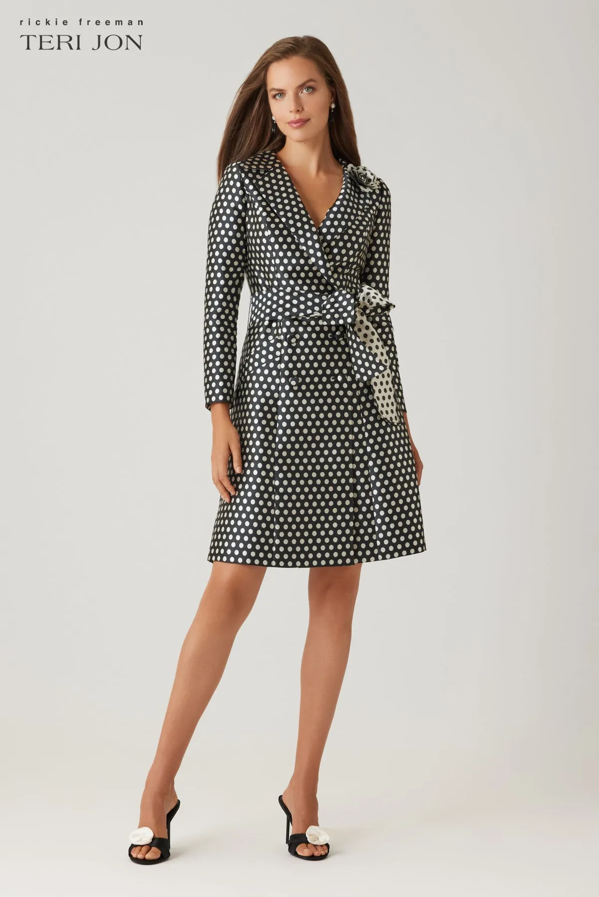 Mikado Polka Dot Flower Corsage Coat Dress sold by Teri Jon product image thumbnail 2
