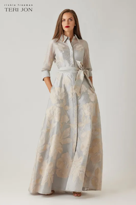 Metallic Floral Jacquard Shirt Waist Gown sold by Teri Jon