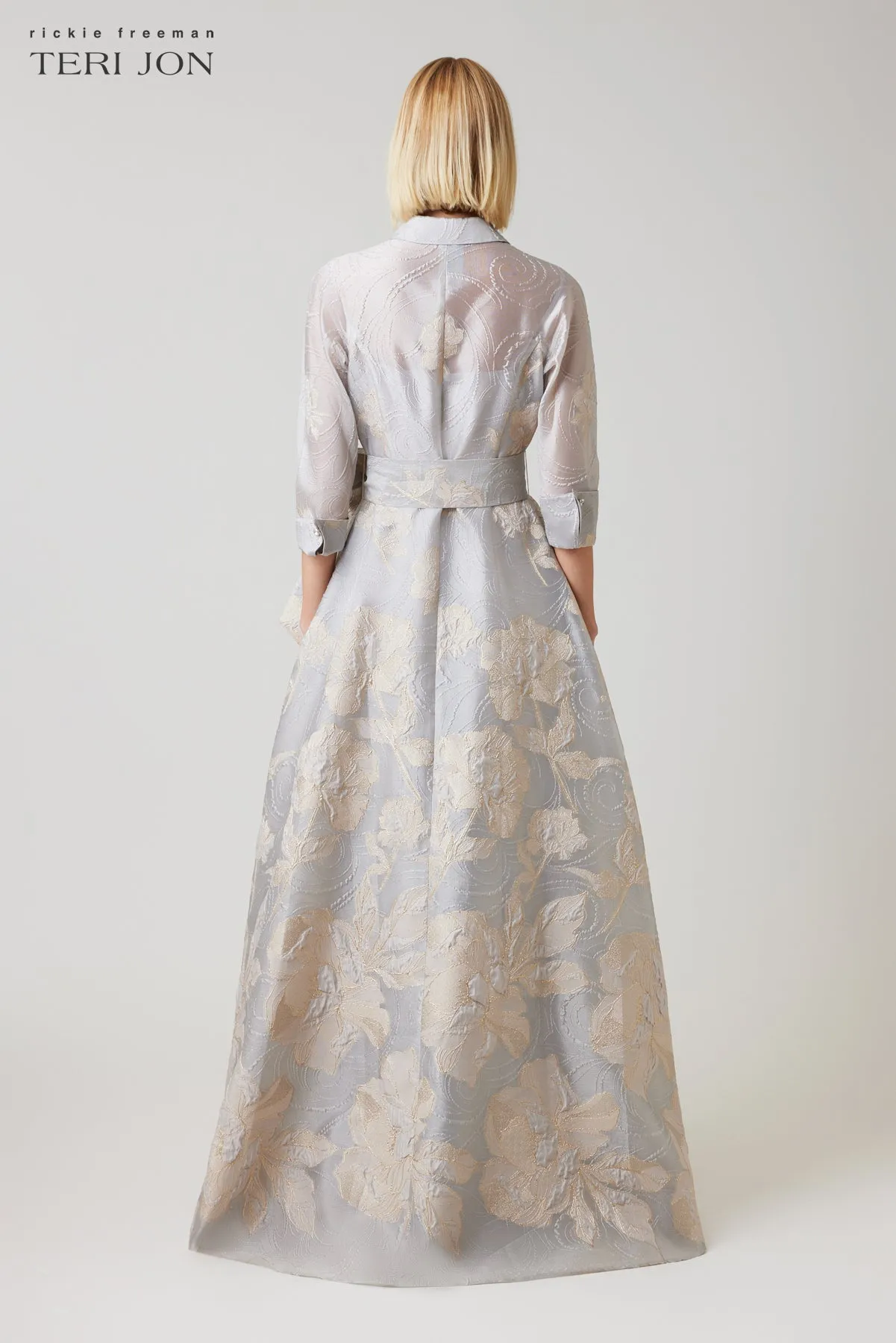 Metallic Floral Jacquard Shirt Waist Gown sold by Teri Jon product image thumbnail 4