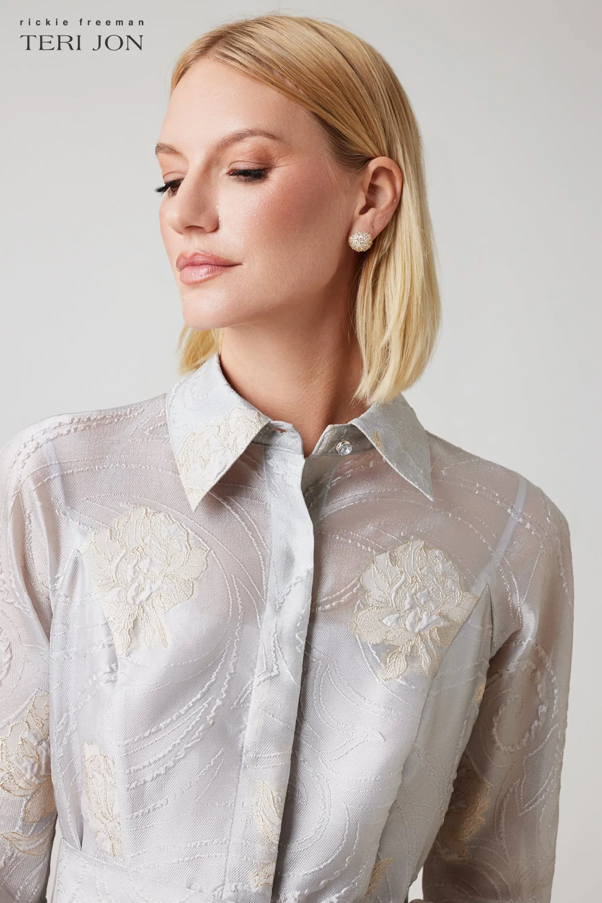 Metallic Floral Jacquard Shirt Waist Gown sold by Teri Jon product image thumbnail 3