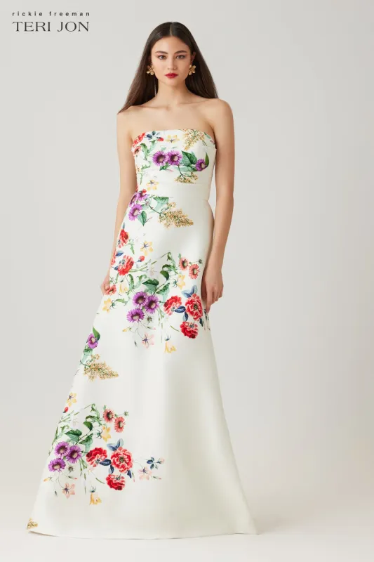 Mikado Floral Print Strapless Gown sold by Teri Jon