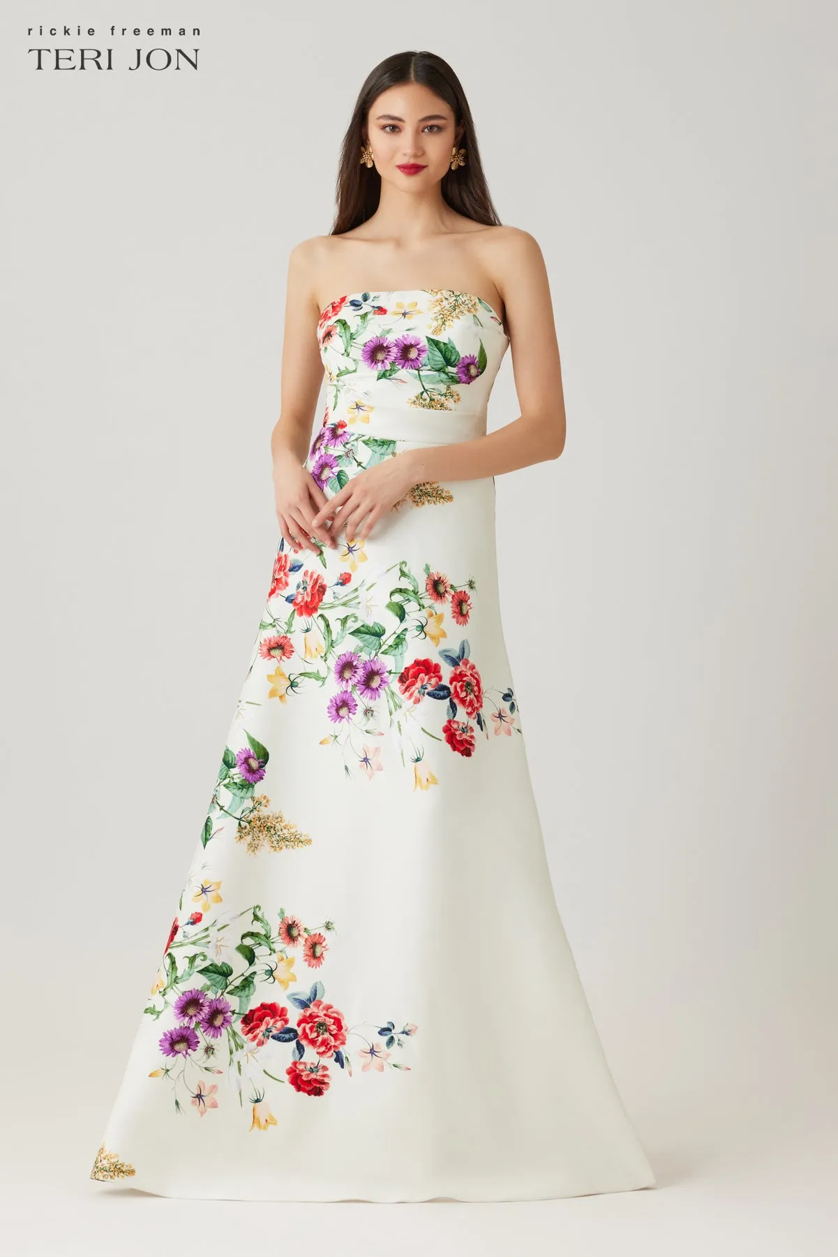 Mikado Floral Print Strapless Gown sold by Teri Jon product image thumbnail 2