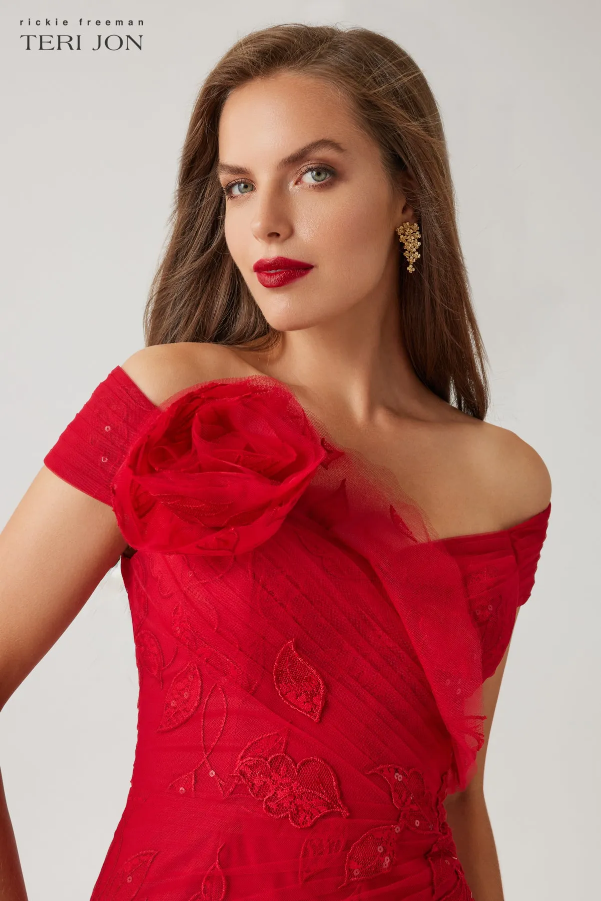 Lace Sweetheart Bodice Off The Shoulder Gown sold by Teri Jon product image thumbnail 3