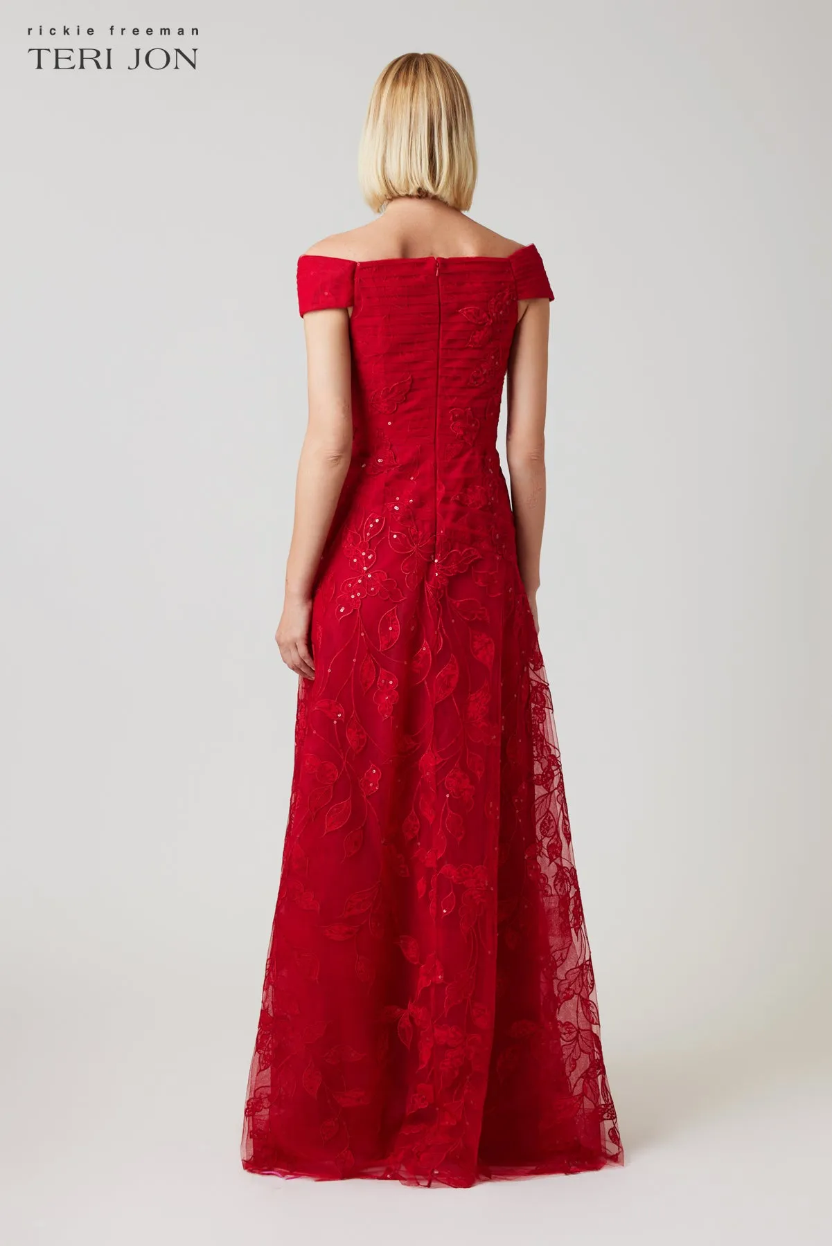 Lace Sweetheart Bodice Off The Shoulder Gown sold by Teri Jon product image thumbnail 4