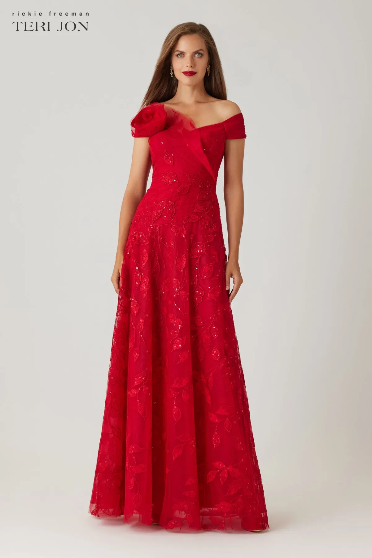 Lace Sweetheart Bodice Off The Shoulder Gown sold by Teri Jon