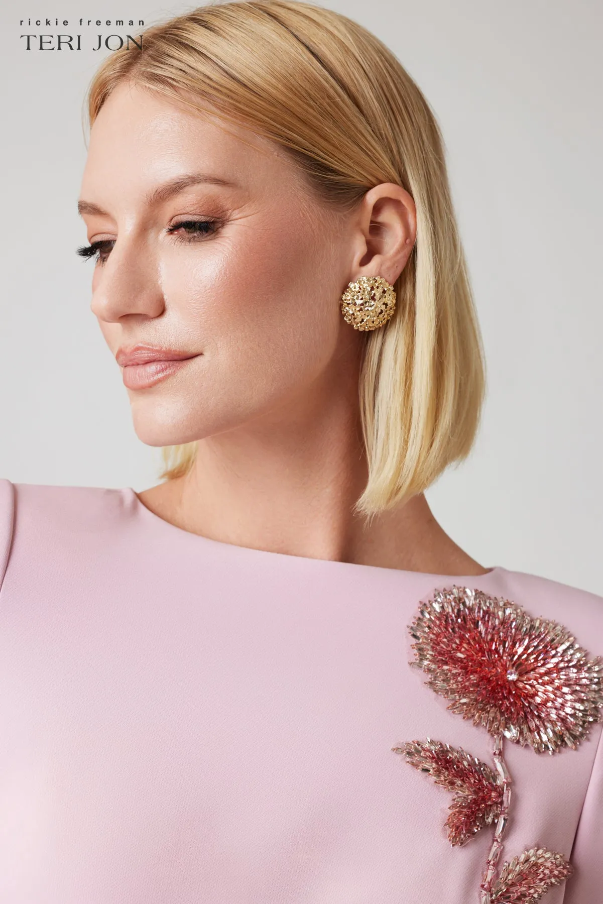 Crepe Beaded Flower Applique Cape Back Gown sold by Teri Jon product image thumbnail 3