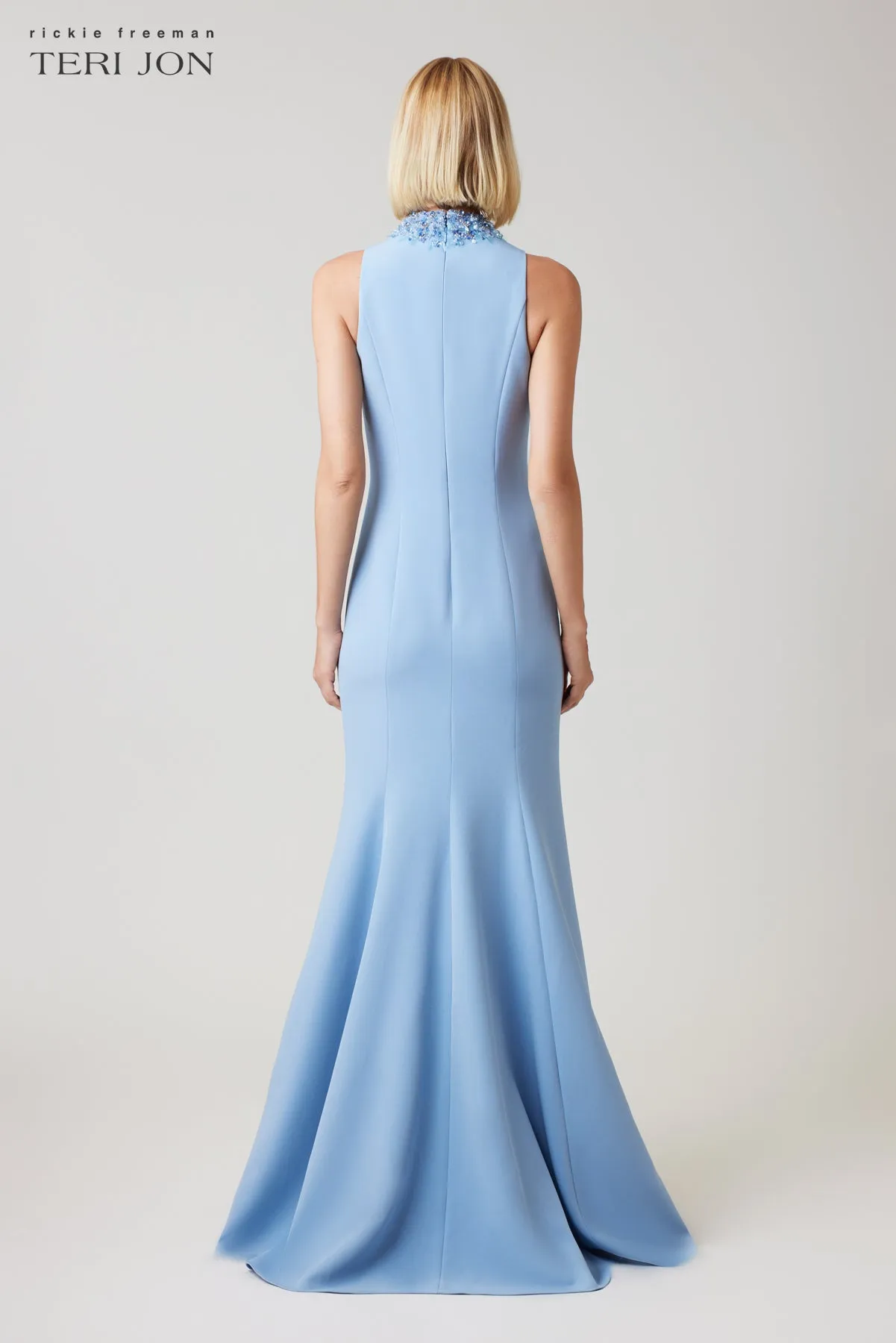 Crepe Beaded Neck Column Gown sold by Teri Jon product image thumbnail 4