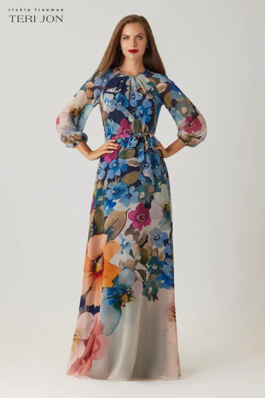 Chiffon Floral Print Maxi Gown sold by Teri Jon