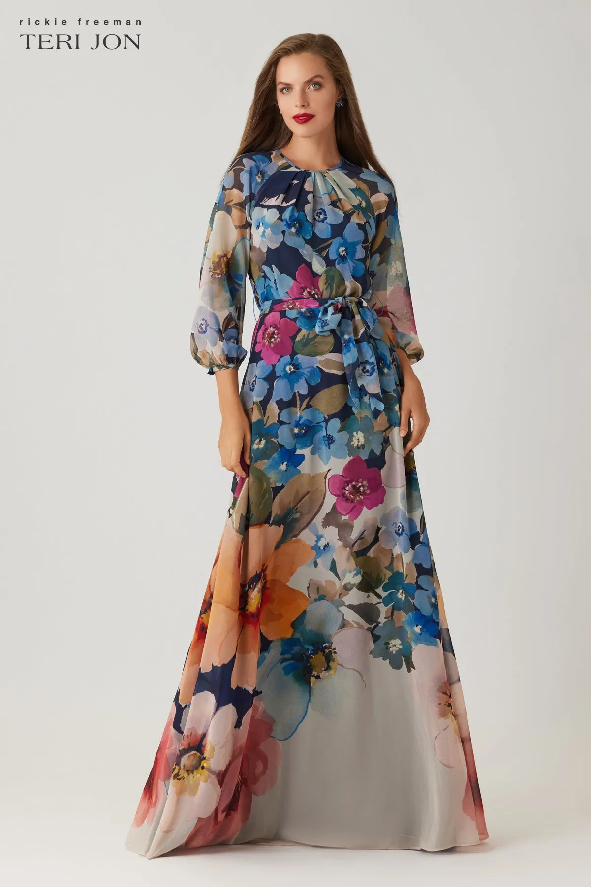 Chiffon Floral Print Maxi Gown sold by Teri Jon product image thumbnail 2